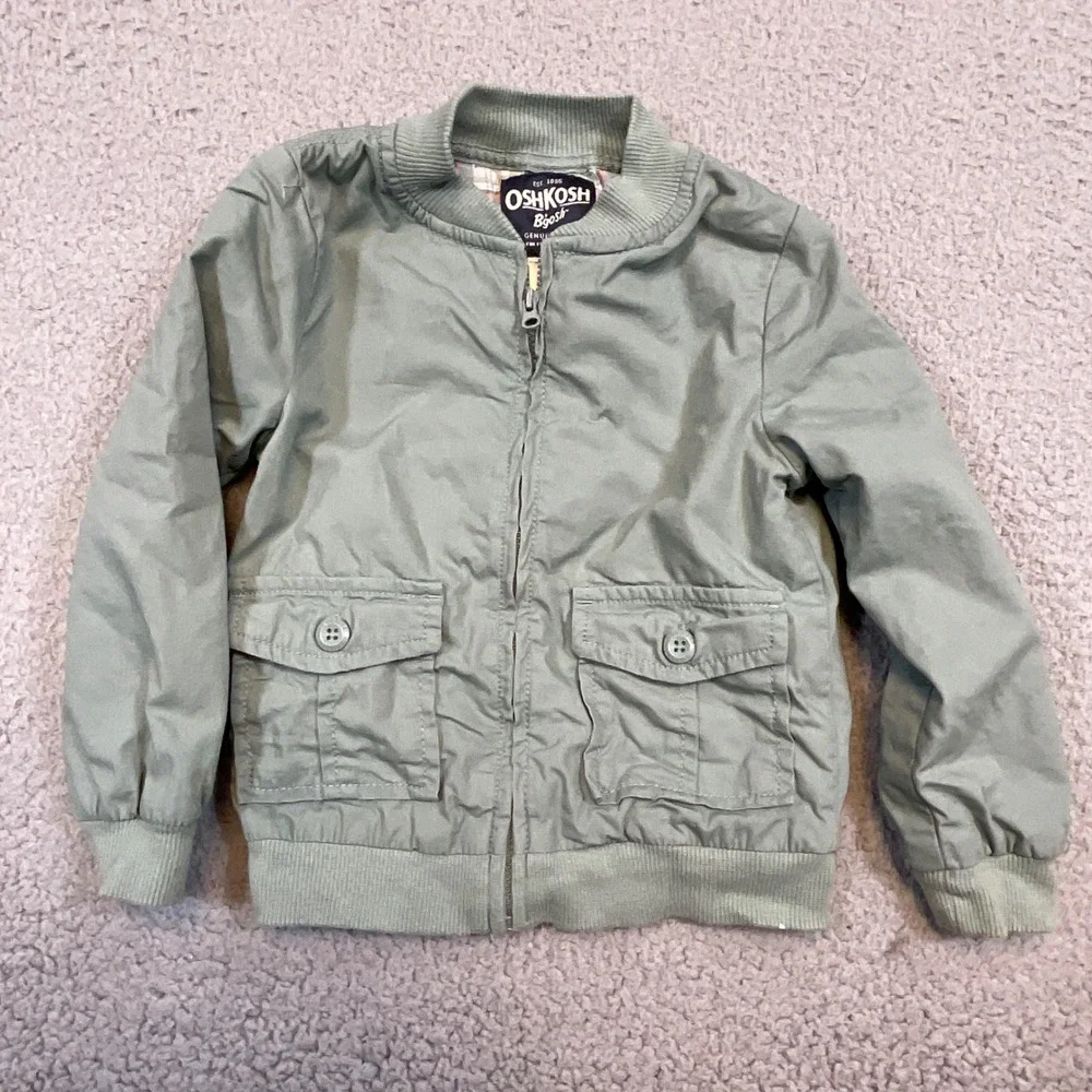 OshKosh B'gosh Bomber Jacket Toddler 2T Green Excellent Military Utility Zip